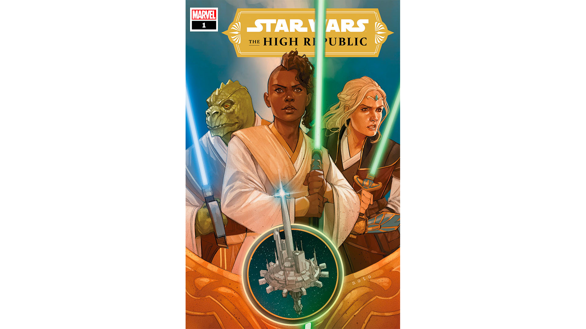 The cover of Marvel's Star Wars: The High Republic comic book written by Cavan Scott and illustrated by Ario Anindito