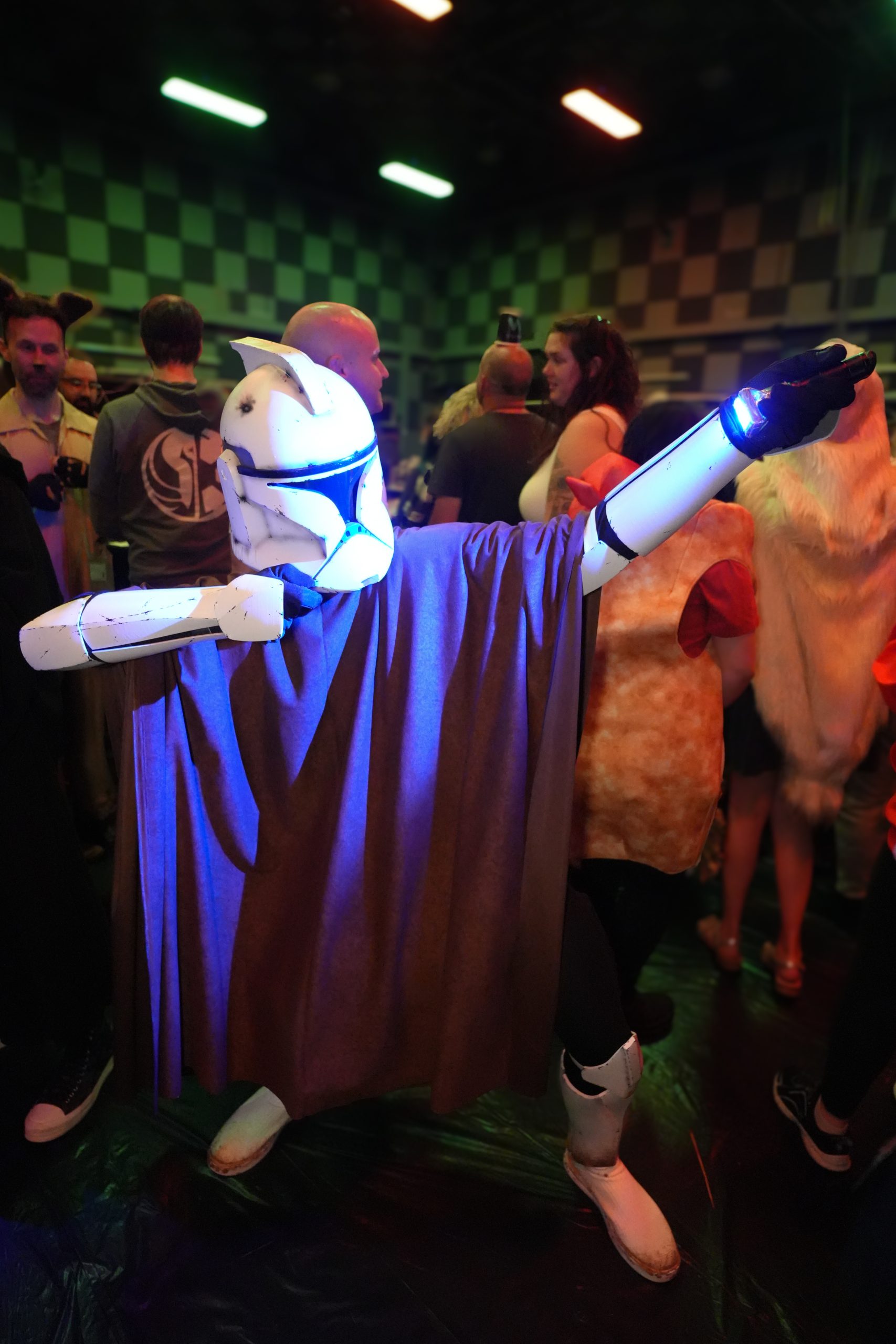 A Lucasfilm employee in costume as a clone trooper at the company's Halloween Party.