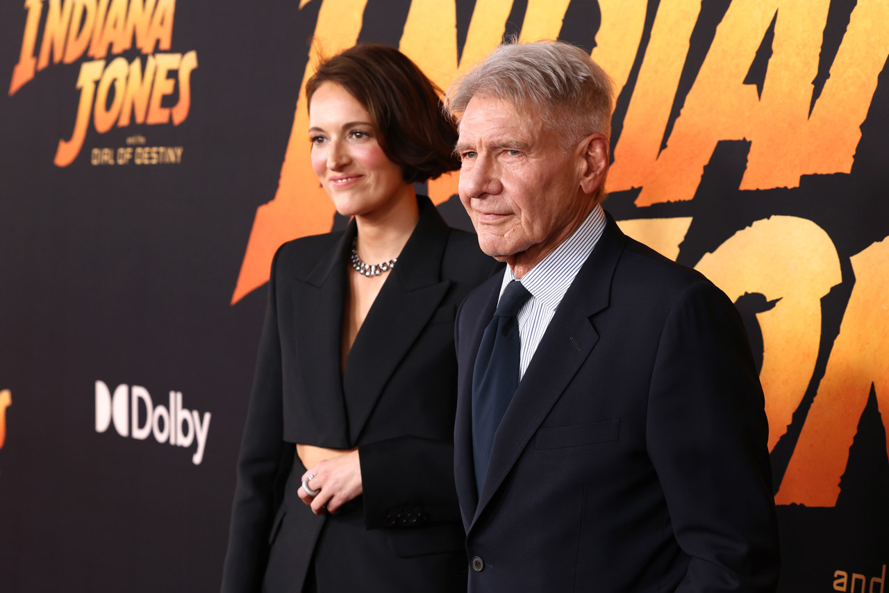 (L-R) Phoebe Waller-Bridge and Harrison Ford attend the Indiana Jones and the Dial of Destiny U.S. Premiere at the Dolby Theatre in Hollywood, California on June 14, 2023.