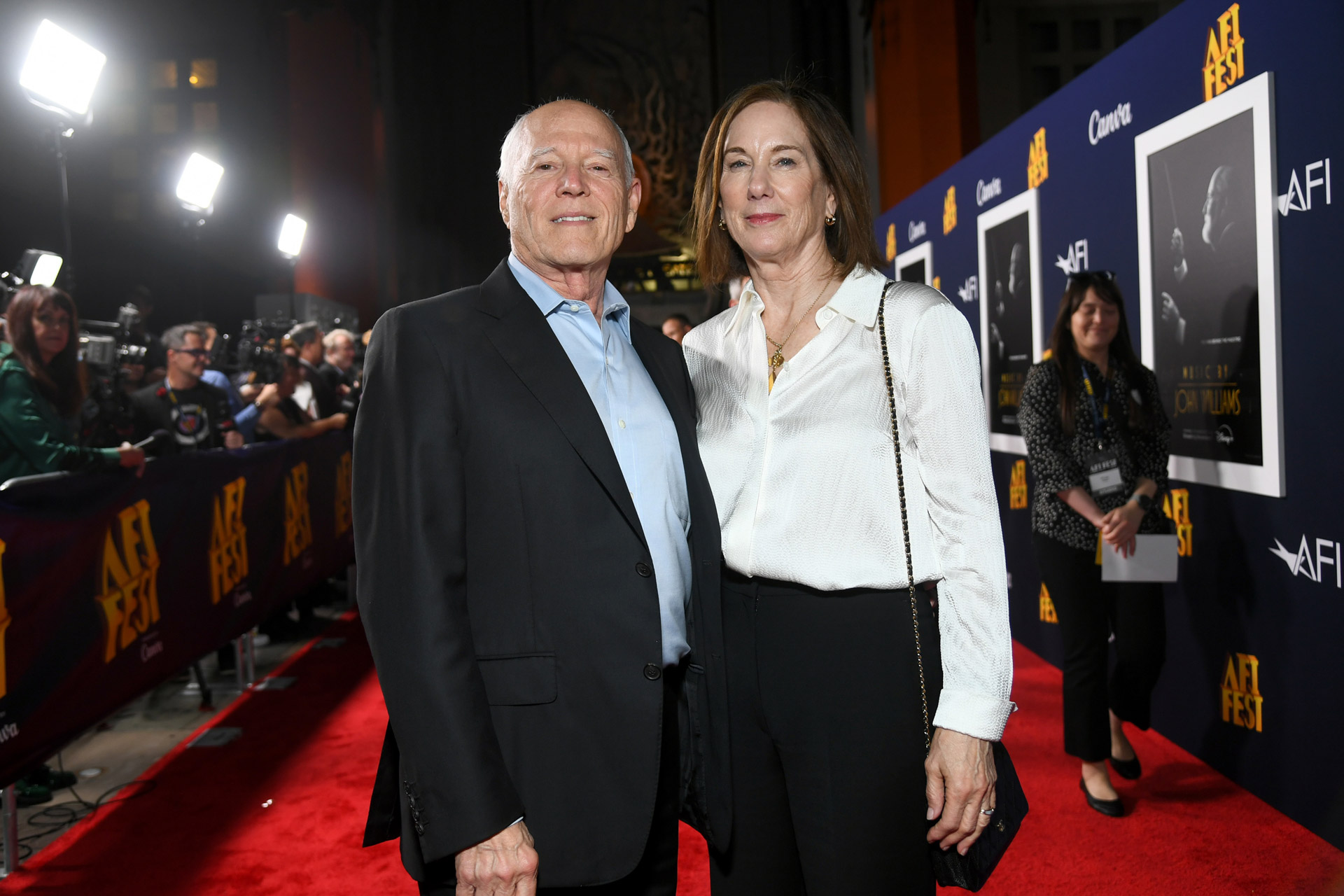 (L-R) Kathleen Kennedy, President, Lucasfilm and Frank Marshall attend the Music by John Williams AFI Fest Opening Night Premiere at TCL Chinese Theatre in Hollywood, California on October 23, 2024.