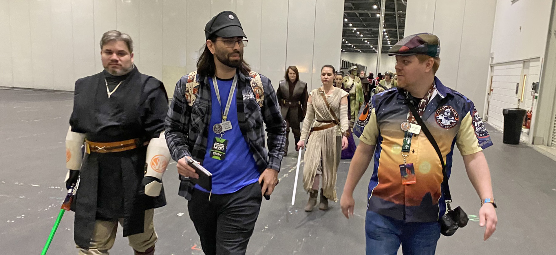Alex Vargas and members of the Rebel Legion prepare to escort fans through London's ExCel