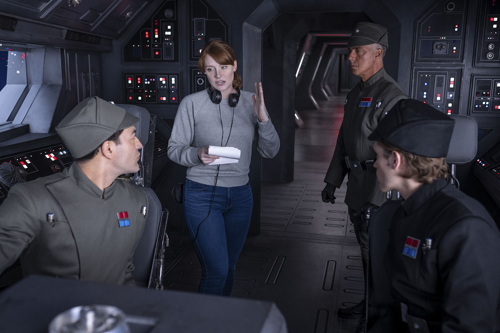 Director Bryce Dallas Howard and Titus Welliver on the set of The Mandalorian Season 2.