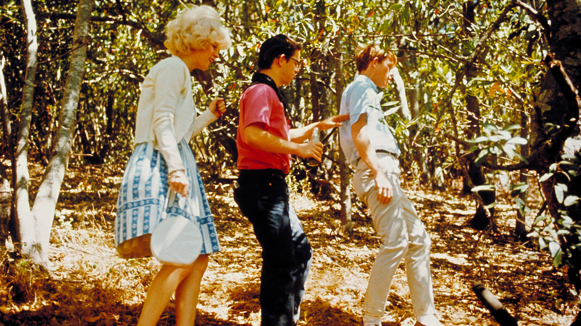 Debbie, Terry, and Steve in the woods in American Graffiti.