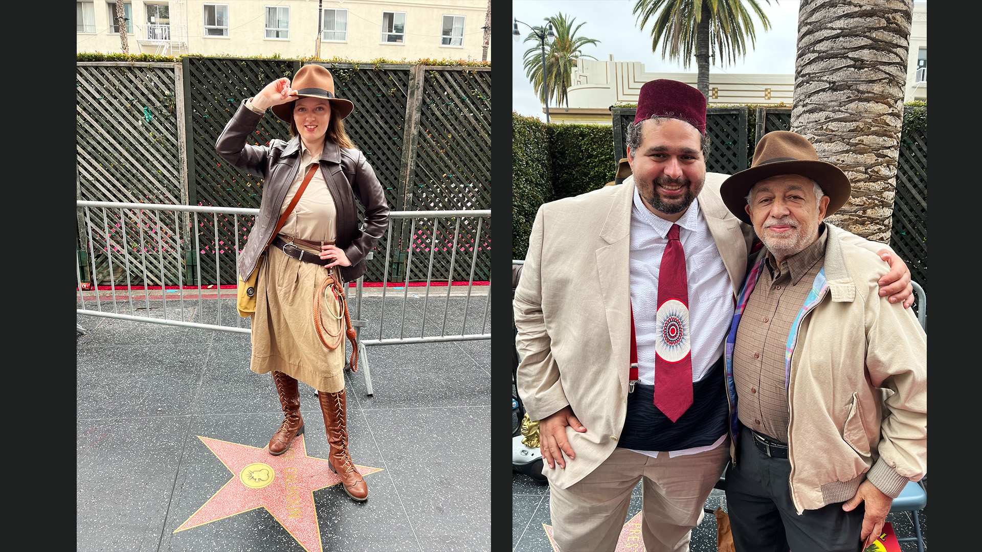 Fans in costume at the Indiana Jones premiere.