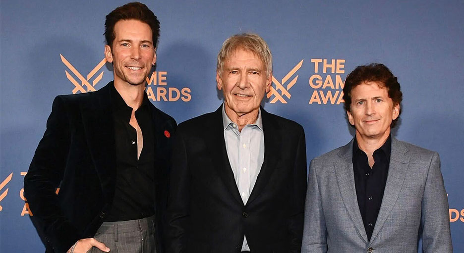 Troy Baker, Harrison Ford, and Todd Howard at the Game Awards 2024.