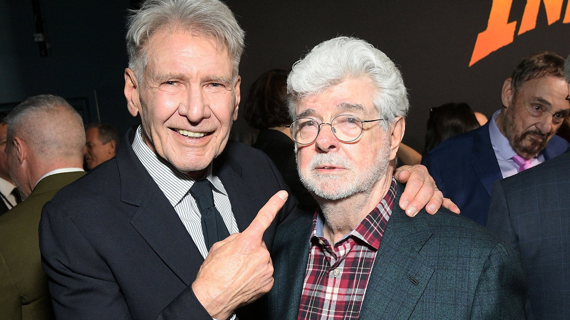 Harrison Ford and George Lucas at the U.S. premiere red carpet