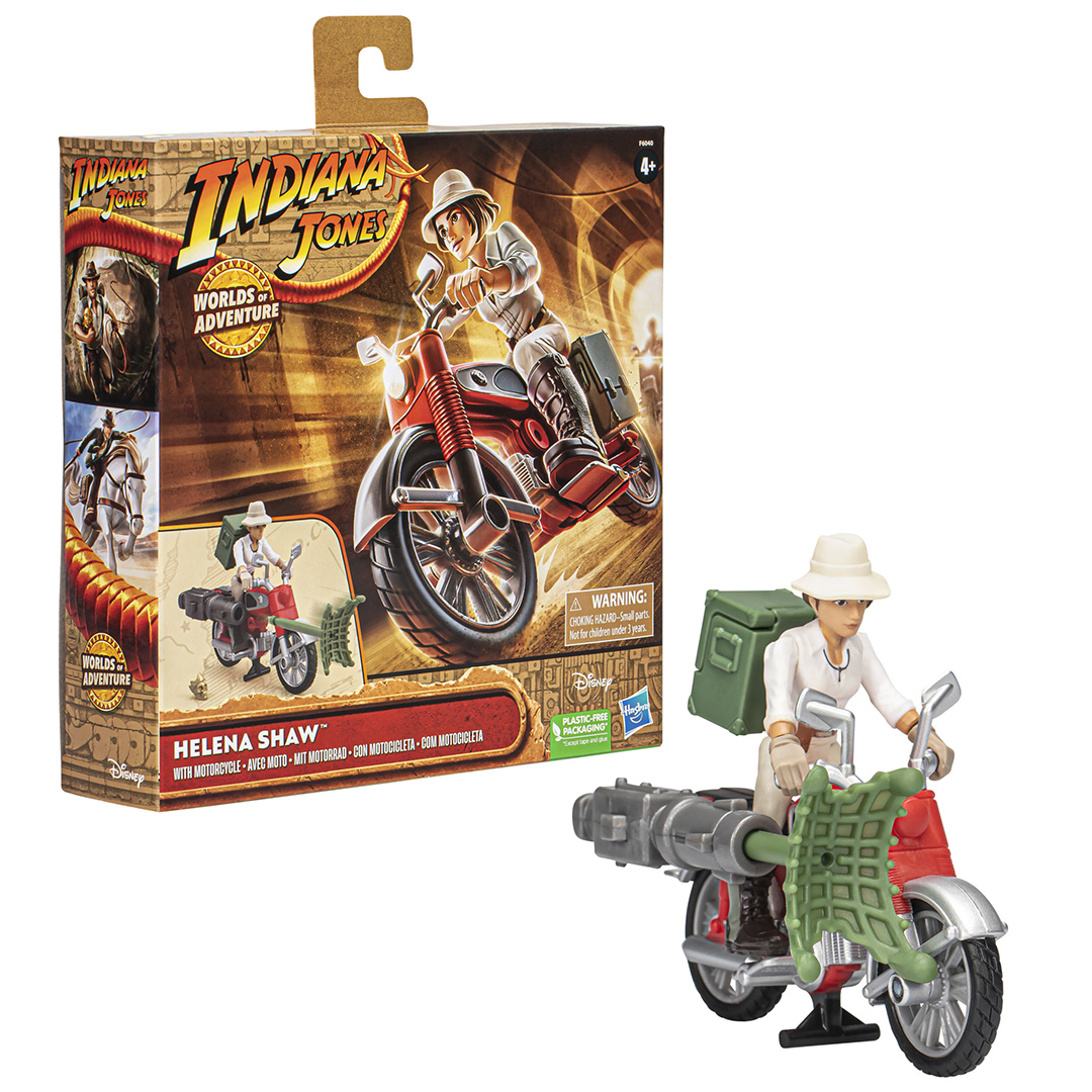 Indiana Jones Worlds of Adventure Helena Shaw with motorcycle and package