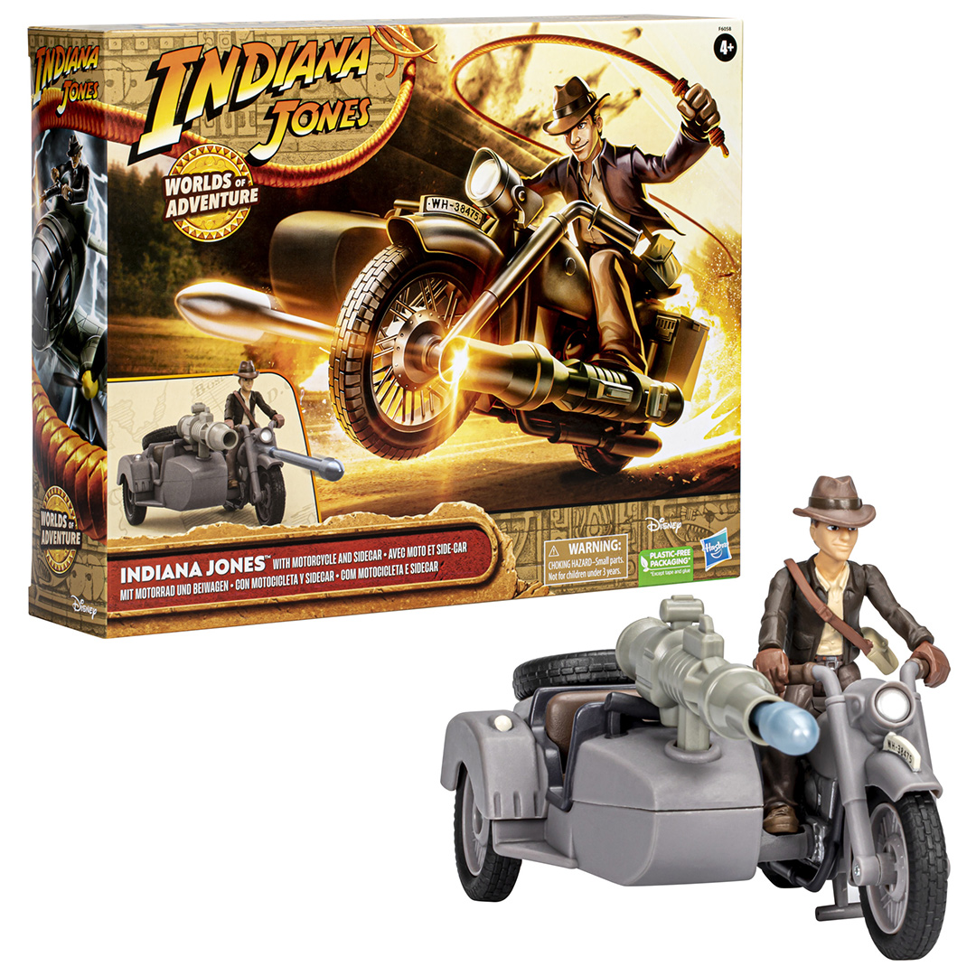 Indiana Jones Worlds of Adventure Indiana Jones with motorcycle and sidecar and package