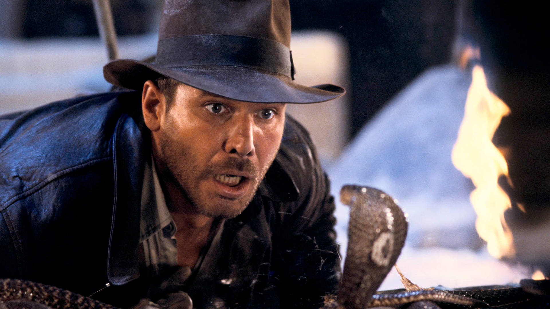 Indiana Jones face to face with a snake