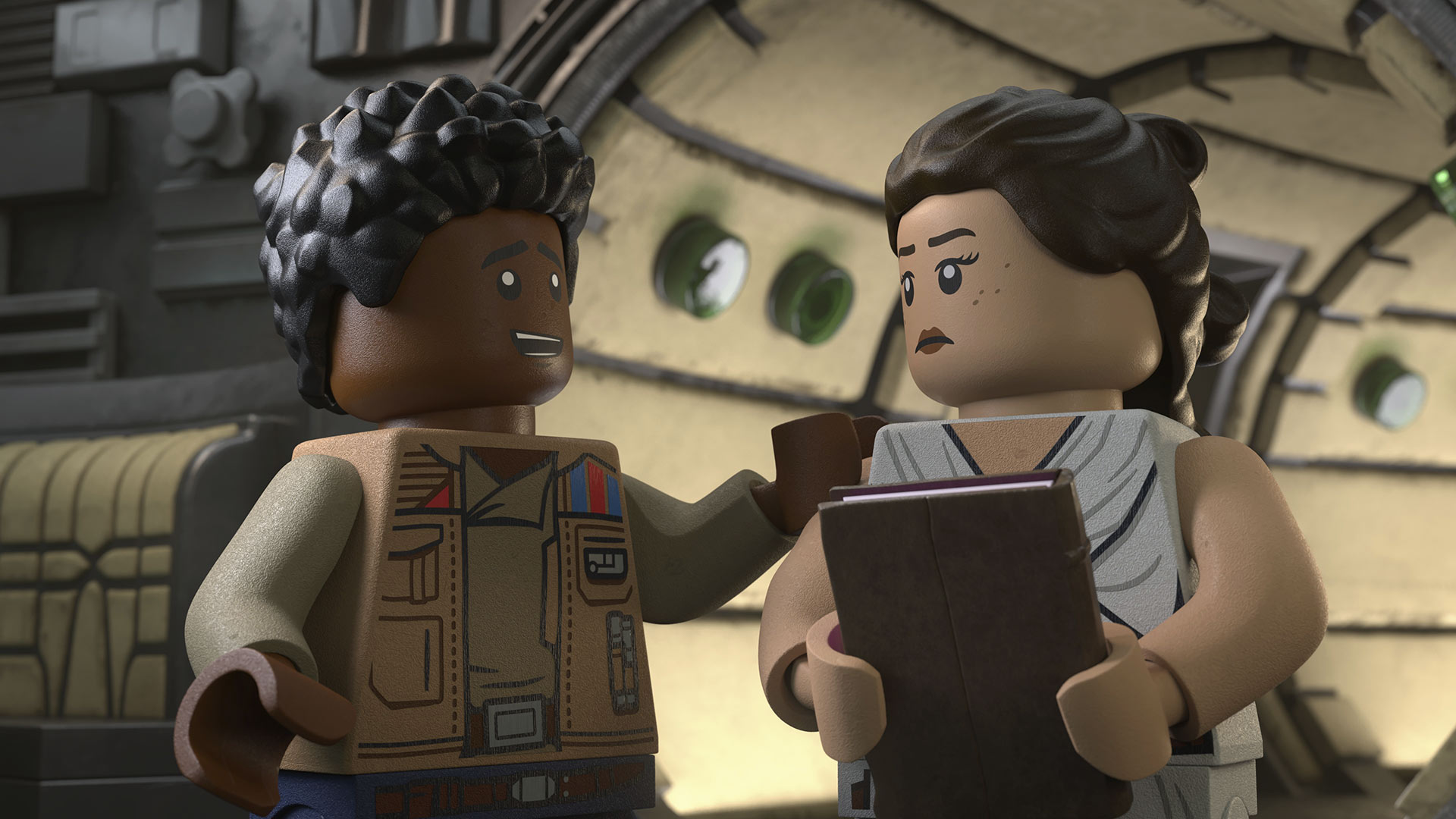 Finn and Rey in The LEGO Star Wars Holiday Special