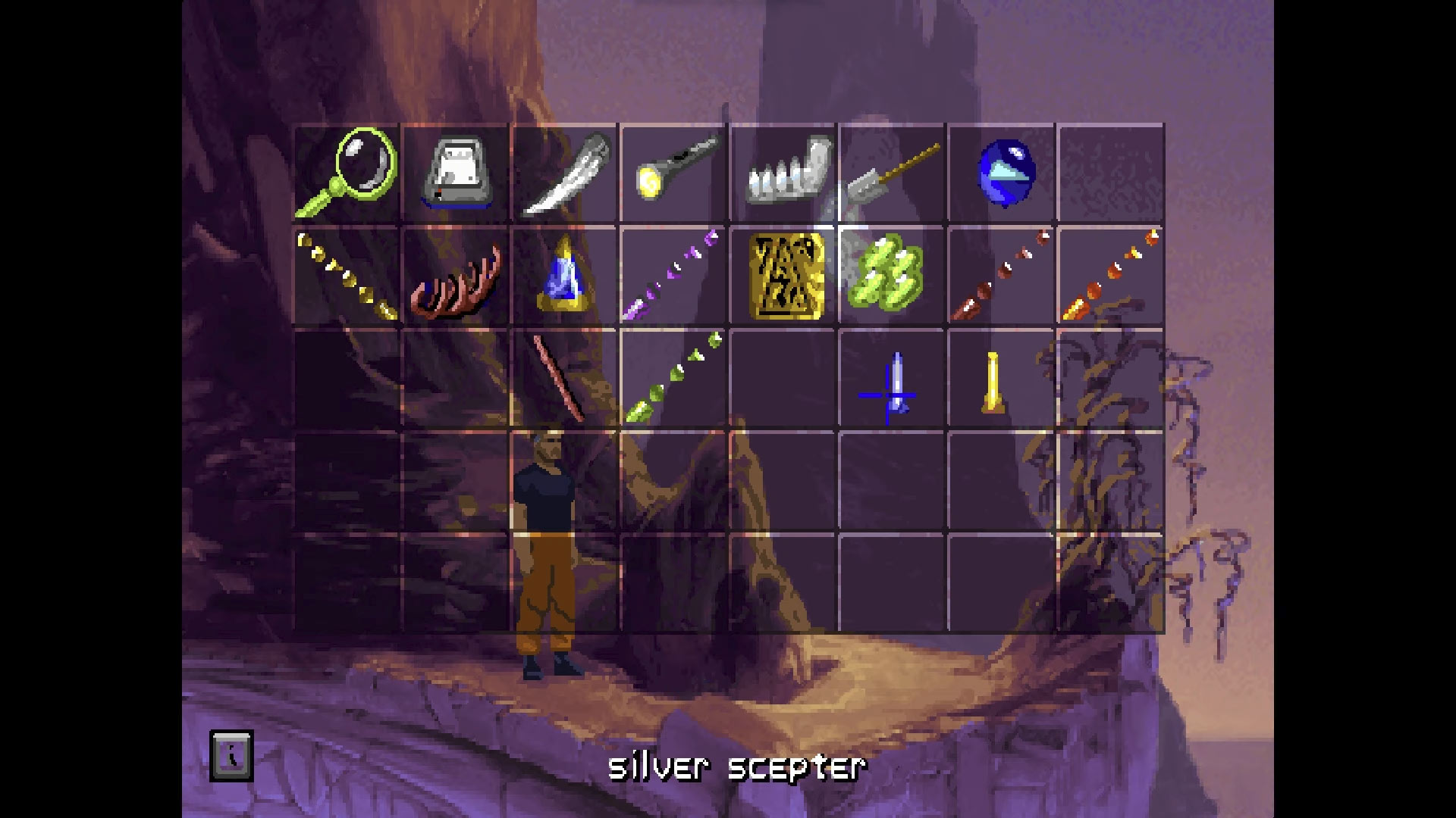 Item inventory screen in The Dig.