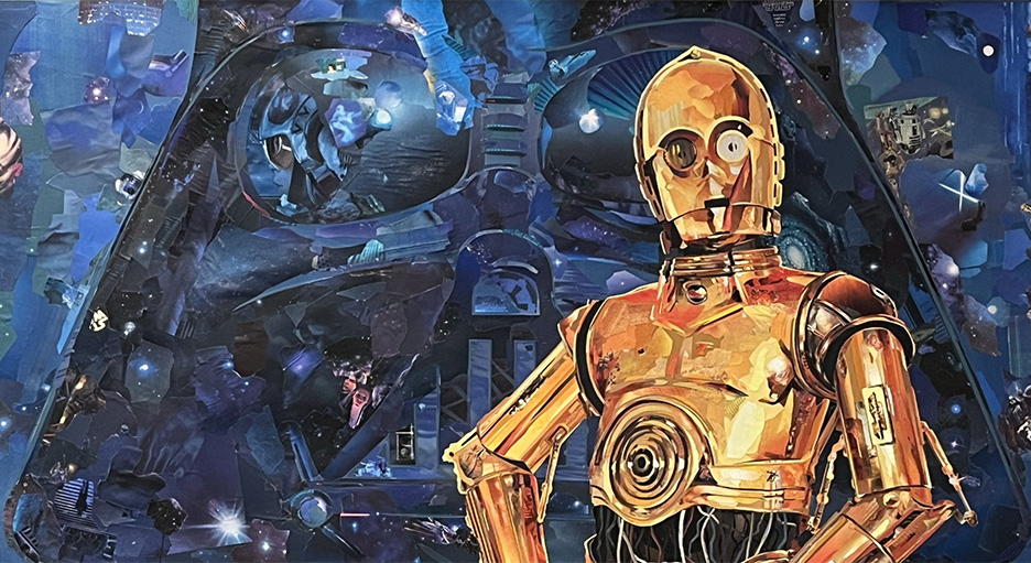 Collage art of C-3PO and Darth Vader.