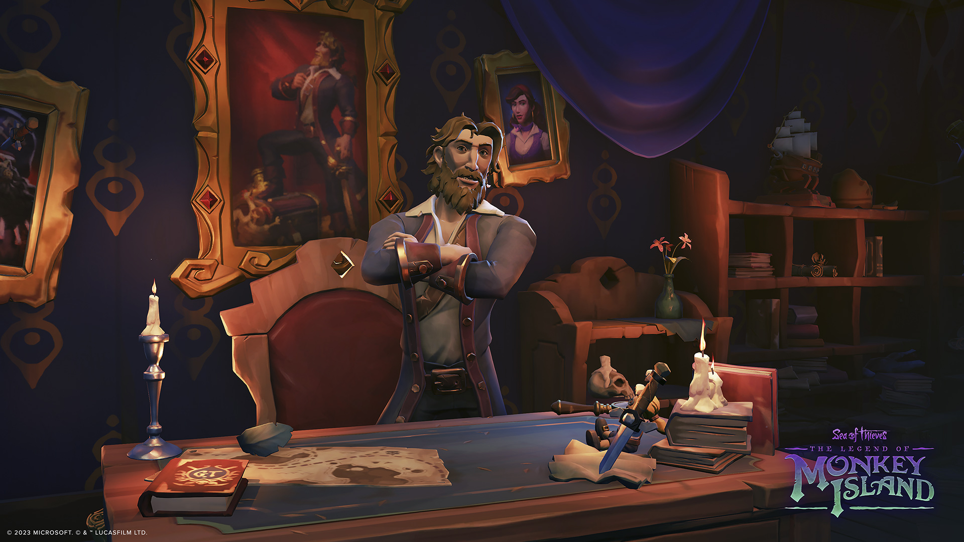 A gameplay screenshot from The Legend of Monkey Island and Sea of Thieves